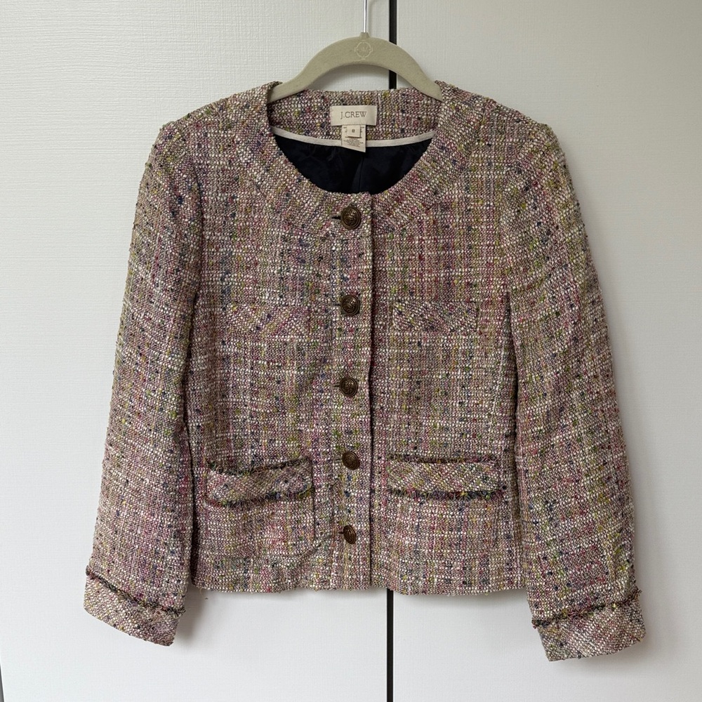 J. Crew Women's Pink and Cream Tweed Blazer